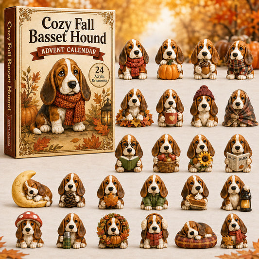 Cozy Fall Basset Hound Advent Calendar 2026 - 24-Day Festive Countdown