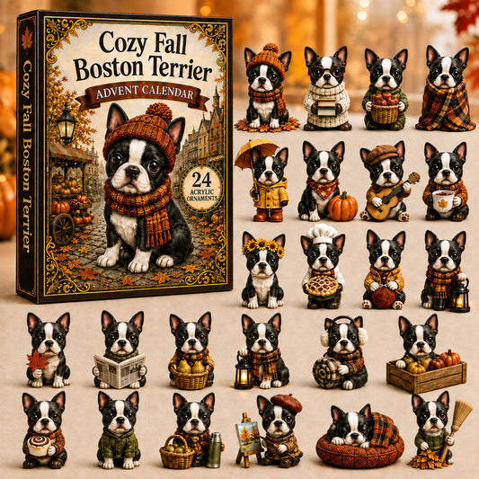Cozy Fall Boston Terrier Advent Calendar 2026 - 24-Day Festive Countdown
