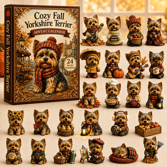 Cozy Fall Yorkshire Terrier Advent Calendar 2026 - 24-Day Festive Countdown