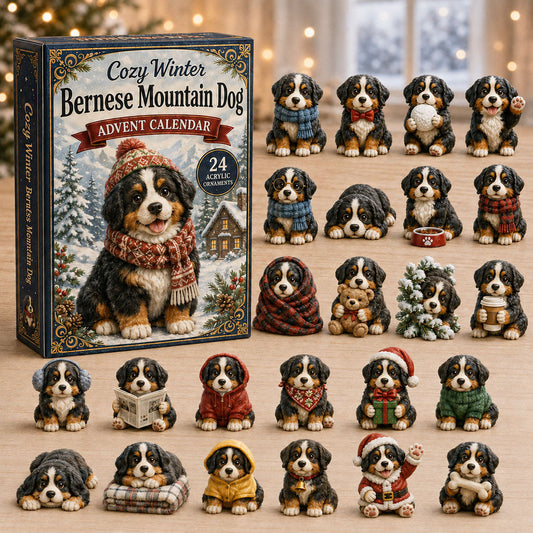 Cozy Winter Bernese Mountain Dog Advent Calendar 2026 - 24-Day Festive Countdown