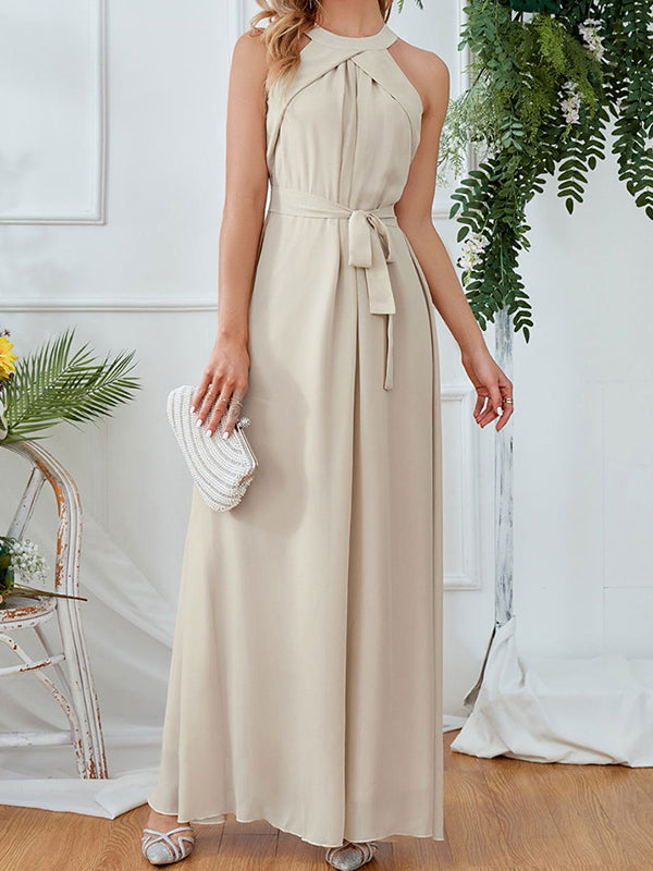 Onbely Robe Longue Élégante Demoiselle d'Honneur en Mousseline avec Ceinture