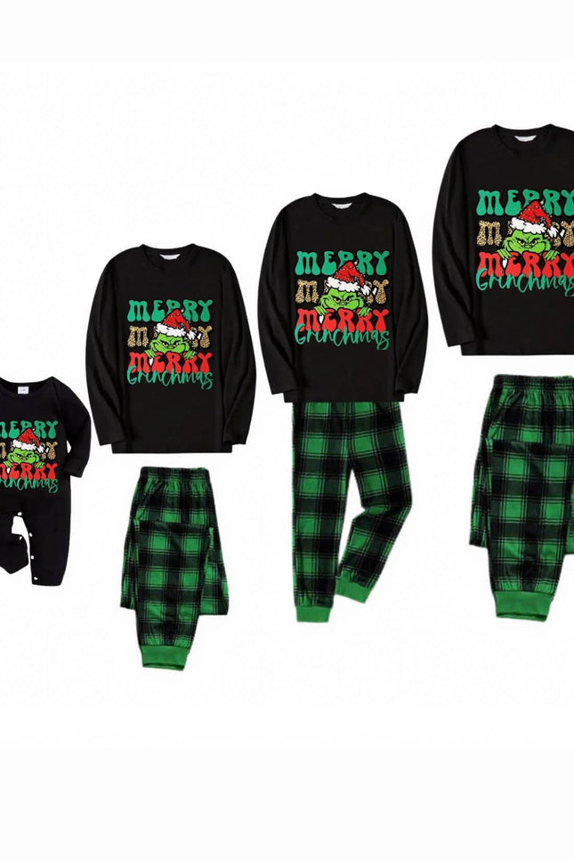 Pyjamas de Noël familiaux à carreaux verts Grinch Delight
