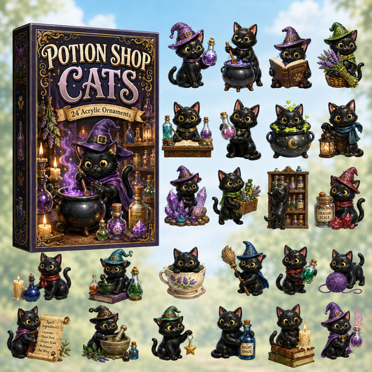 HALLOWEEN KICKOFF 40% OFF - Potion Shop Cats Advent Calendar 2026 - 24-Day Festive Countdown, Acrylic Charms Blind Box - Gift For Black Cat Lovers AC0HT451