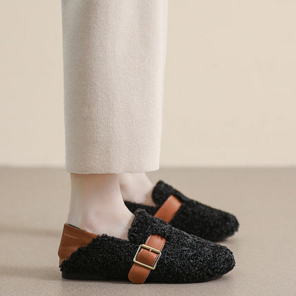 Ballerines confortables pour femmes doublées en polaire avec soutien de la voûte plantaire | Mocassins chauds style teddy