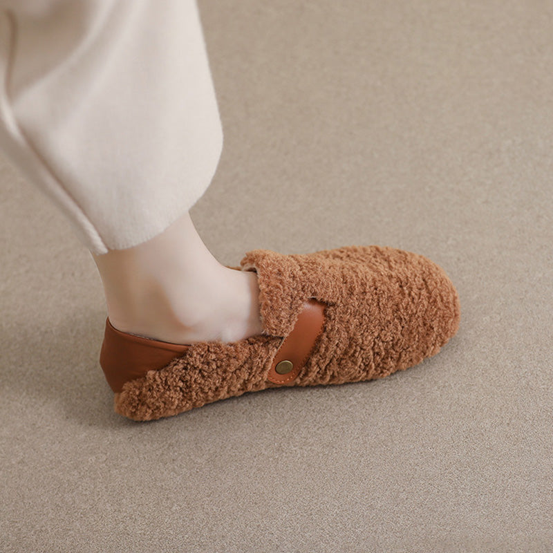Ballerines confortables pour femmes doublées en polaire avec soutien de la voûte plantaire | Mocassins chauds style teddy