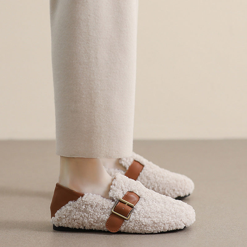 Ballerines confortables pour femmes doublées en polaire avec soutien de la voûte plantaire | Mocassins chauds style teddy