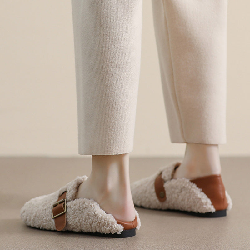 Ballerines confortables pour femmes doublées en polaire avec soutien de la voûte plantaire | Mocassins chauds style teddy