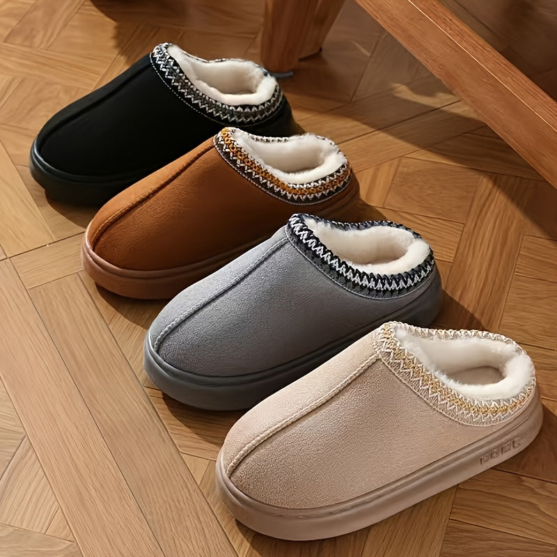 Chaussons Unisexe en Daim – Doublure en Polaire Moelleuse Chaude, Confort Antidérapant