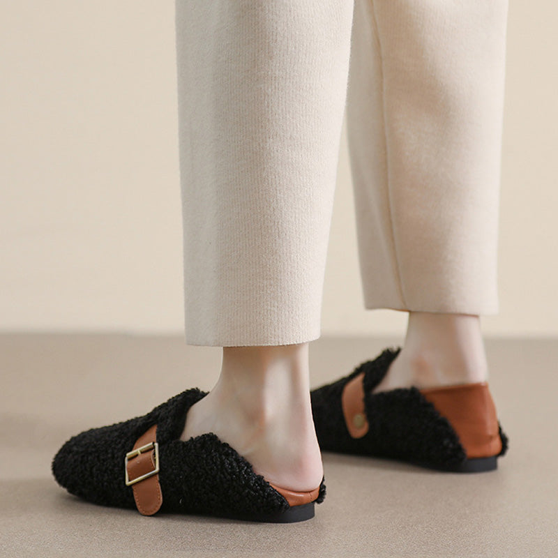 Ballerines confortables pour femmes doublées en polaire avec soutien de la voûte plantaire | Mocassins chauds style teddy