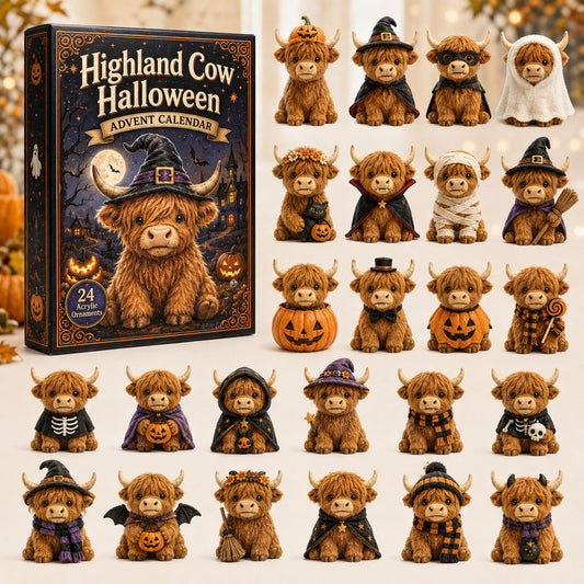 HALLOWEEN KICKOFF 40% OFF - Highland Cow Halloween Advent Calendar 2026 - 24-Day Festive Countdown, Acrylic Charms Blind Box - Gift For Cute Collectors