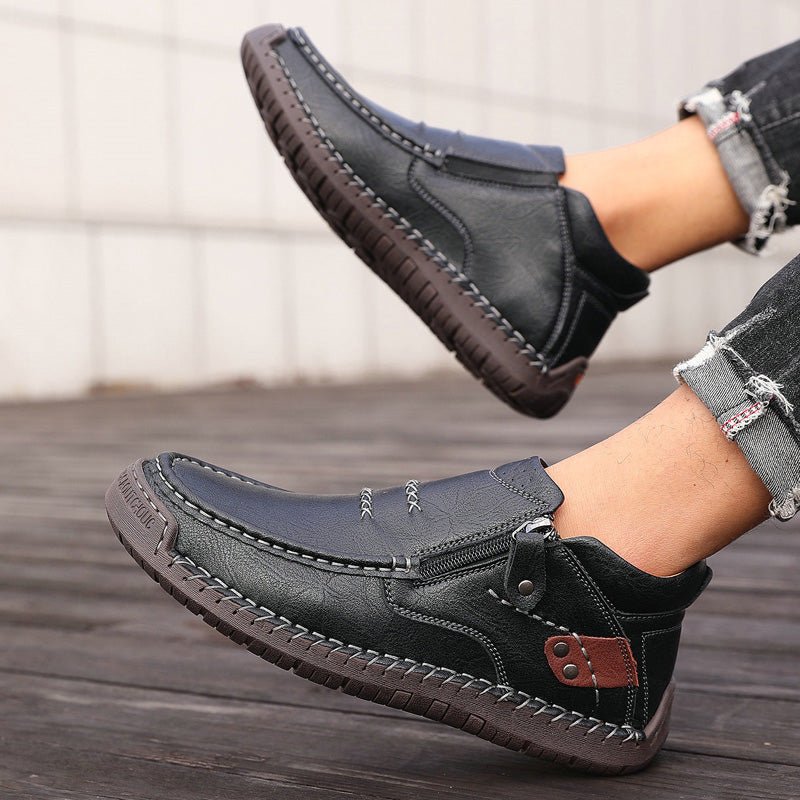 Bottes basses en cuir orthopédiques pour hommes | Chaussures décontractées à fermeture éclair et large coupe