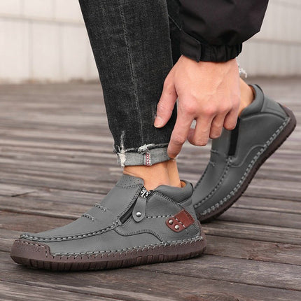 Bottes basses en cuir orthopédiques pour hommes | Chaussures décontractées à fermeture éclair et large coupe