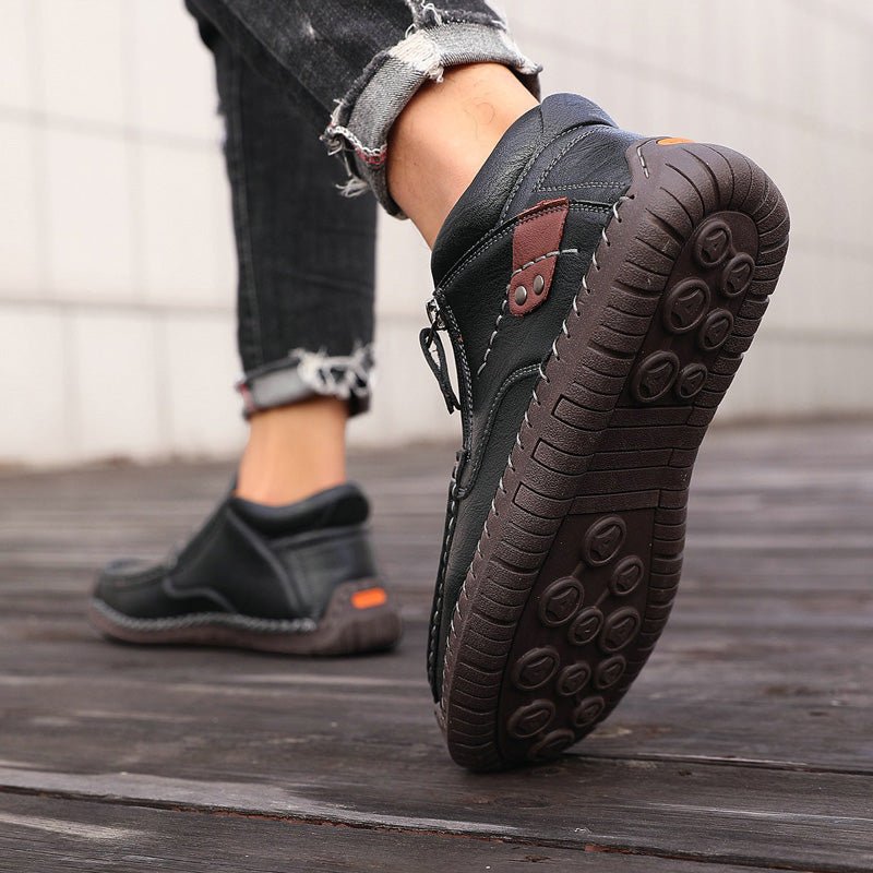 Bottes basses en cuir orthopédiques pour hommes | Chaussures décontractées à fermeture éclair et large coupe