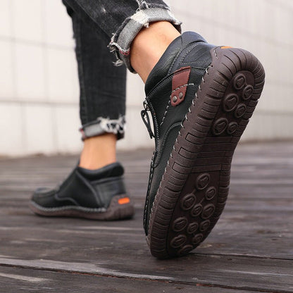Bottes basses en cuir orthopédiques pour hommes | Chaussures décontractées à fermeture éclair et large coupe