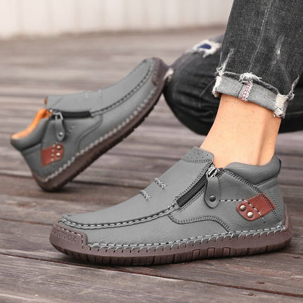 Bottes basses en cuir orthopédiques pour hommes | Chaussures décontractées à fermeture éclair et large coupe