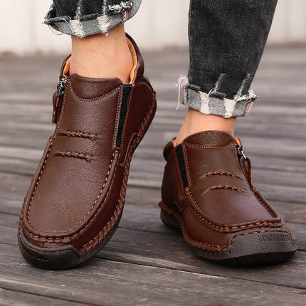 Bottes basses en cuir orthopédiques pour hommes | Chaussures décontractées à fermeture éclair et large coupe