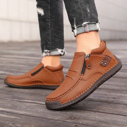 Bottes basses en cuir orthopédiques pour hommes | Chaussures décontractées à fermeture éclair et large coupe
