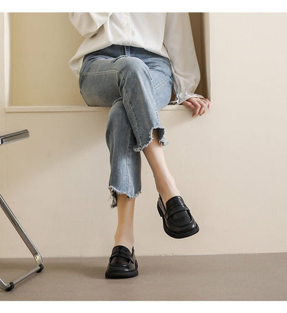 Mocassins Épais Orthopédiques pour Femme | Chaussures à Plateforme Style Britannique et Largeur Confort