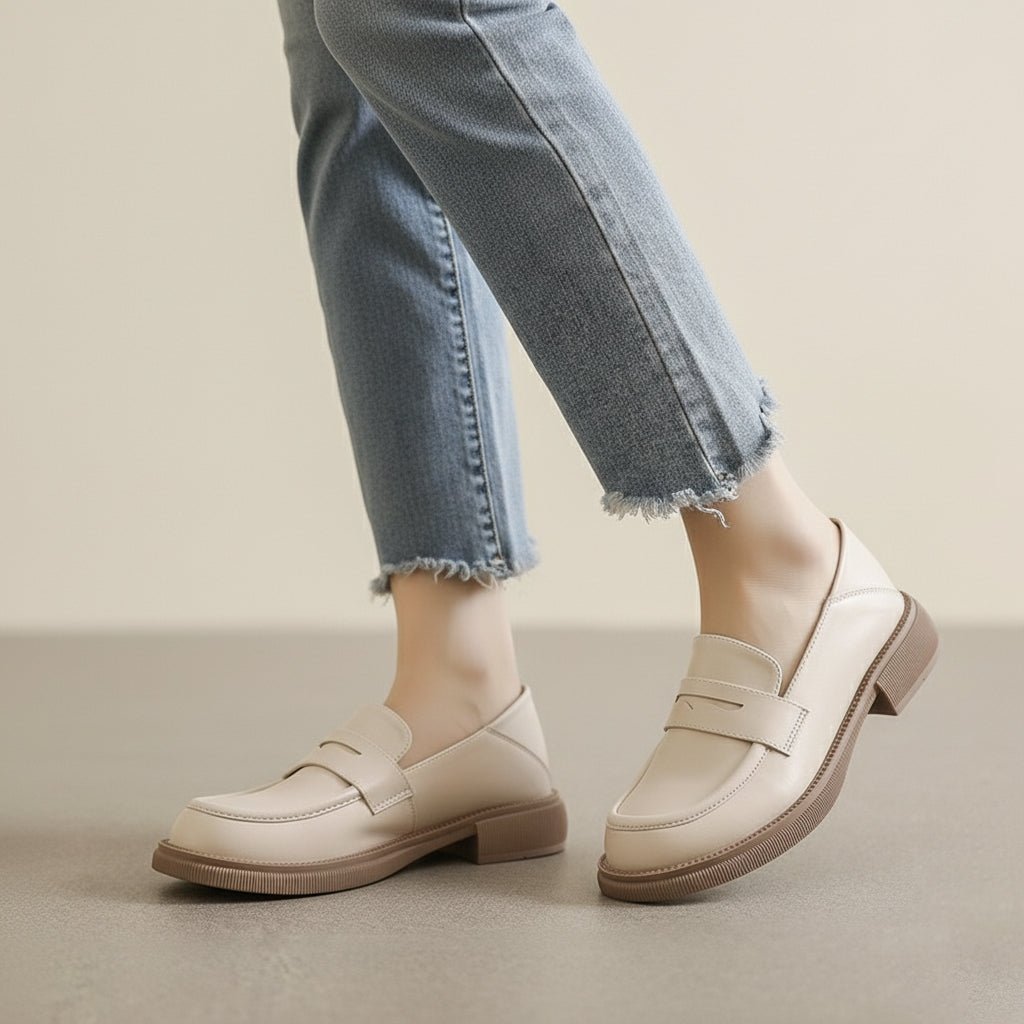 Mocassins Épais Orthopédiques pour Femme | Chaussures à Plateforme Style Britannique et Largeur Confort