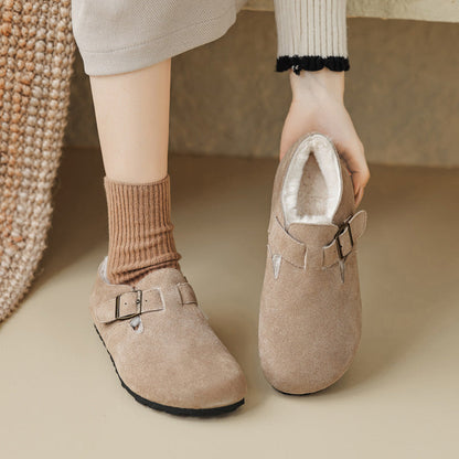 Mocassins en Suède Doublés Polaire pour Femmes avec Soutien de la Voûte Plantaire | Chaussures à Boucle