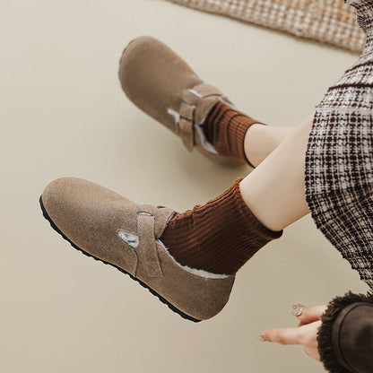 Mocassins en Suède Doublés Polaire pour Femmes avec Soutien de la Voûte Plantaire | Chaussures à Boucle