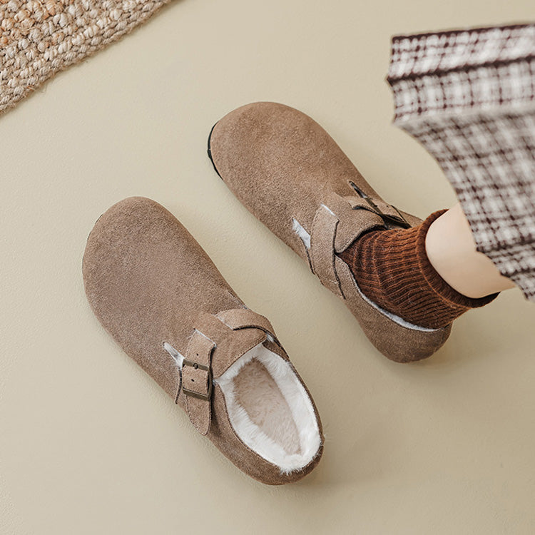 Mocassins en Suède Doublés Polaire pour Femmes avec Soutien de la Voûte Plantaire | Chaussures à Boucle