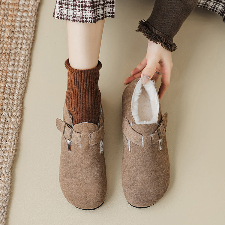 Mocassins en Suède Doublés Polaire pour Femmes avec Soutien de la Voûte Plantaire | Chaussures à Boucle