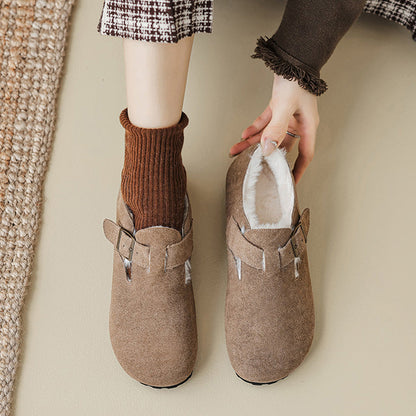 Mocassins en Suède Doublés Polaire pour Femmes avec Soutien de la Voûte Plantaire | Chaussures à Boucle
