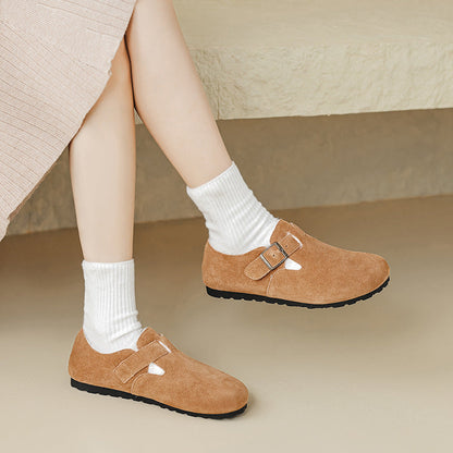 Mocassins en Suède Doublés Polaire pour Femmes avec Soutien de la Voûte Plantaire | Chaussures à Boucle