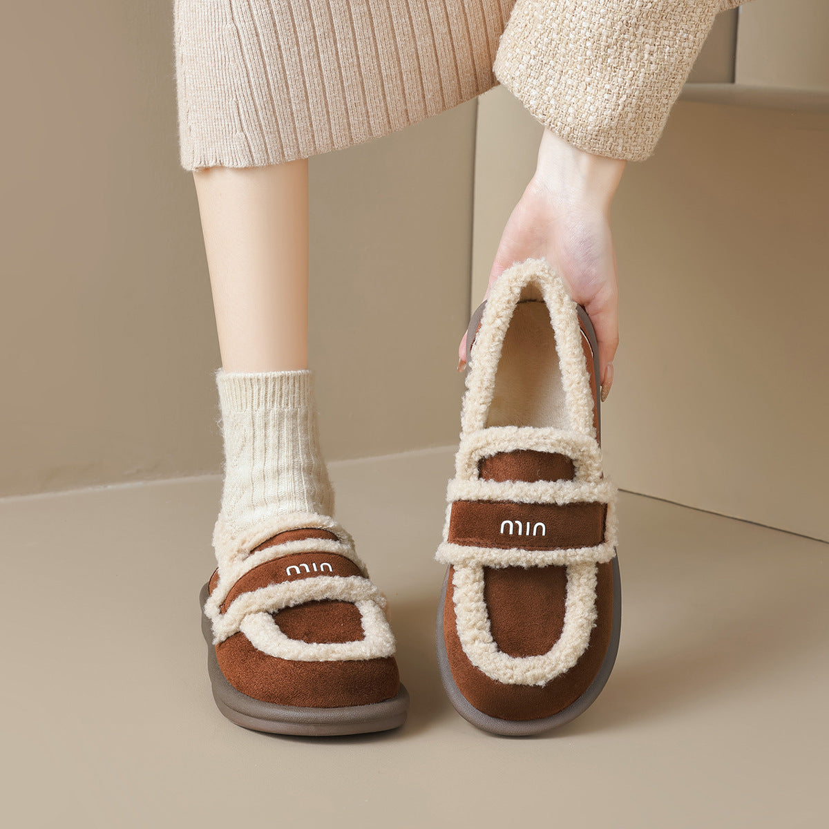 Chaussures mocassins orthopédiques pour femmes | Mocassins d’intérieur en suède vegan chaud à enfiler