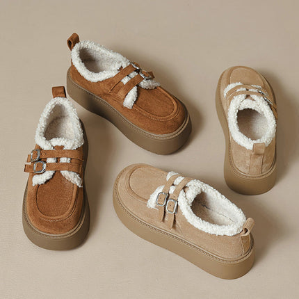 Chaussures plates à plateforme pour femmes avec soutien de la voûte plantaire | Chaussures doublées en suède et fourrure