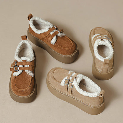 Chaussures plates à plateforme pour femmes avec soutien de la voûte plantaire | Chaussures doublées en suède et fourrure