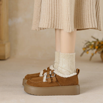 Chaussures plates à plateforme pour femmes avec soutien de la voûte plantaire | Chaussures doublées en suède et fourrure