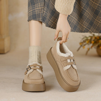 Chaussures plates à plateforme pour femmes avec soutien de la voûte plantaire | Chaussures doublées en suède et fourrure