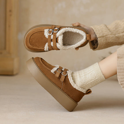 Chaussures plates à plateforme pour femmes avec soutien de la voûte plantaire | Chaussures doublées en suède et fourrure