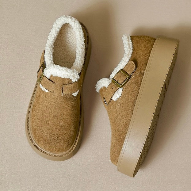 Femmes Mary Jane à Semelle Compensée avec Soutien de la Voûte Plantaire | Chaussures en Suède Doublées en Fourrure