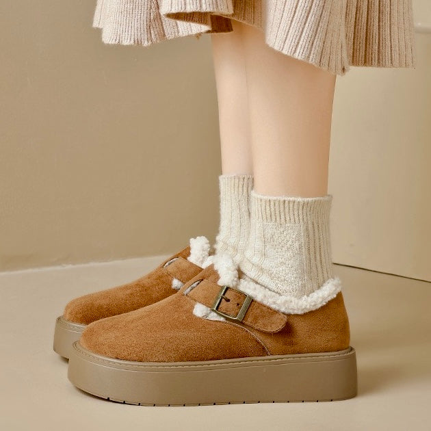 Femmes Mary Jane à Semelle Compensée avec Soutien de la Voûte Plantaire | Chaussures en Suède Doublées en Fourrure