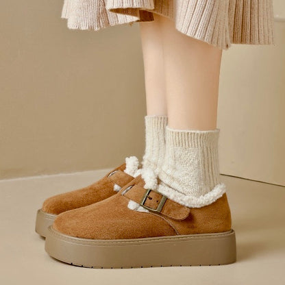 Femmes Mary Jane à Semelle Compensée avec Soutien de la Voûte Plantaire | Chaussures en Suède Doublées en Fourrure