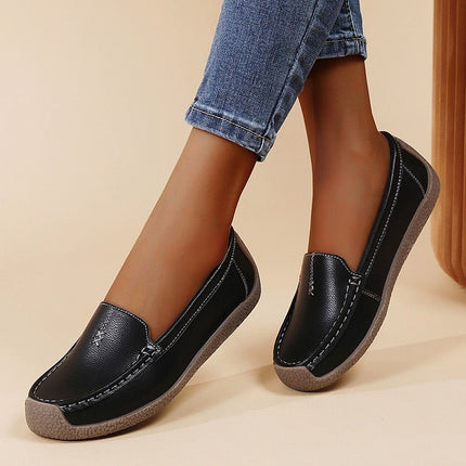 Women's Supportive Leather Loafers | Comfortable Wide Fit Slip-On Shoes