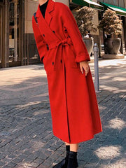 Onbely long coat with belt pockets lapel collar oversized women