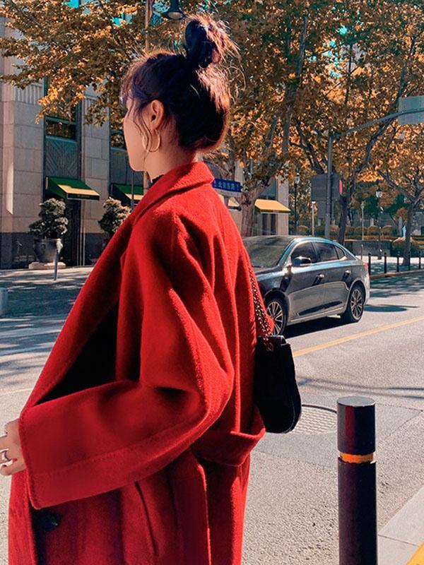 Onbely longue manteau longue avec ceinture poches col revers femme oversized