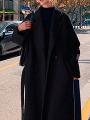 Onbely long coat with belt pockets lapel collar oversized women