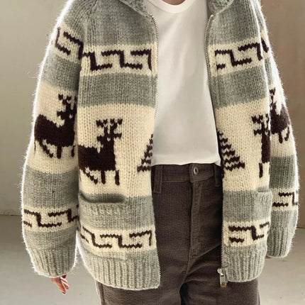 Cardigan Pull de Noël à motif de renne, toucher doux comme le nuage