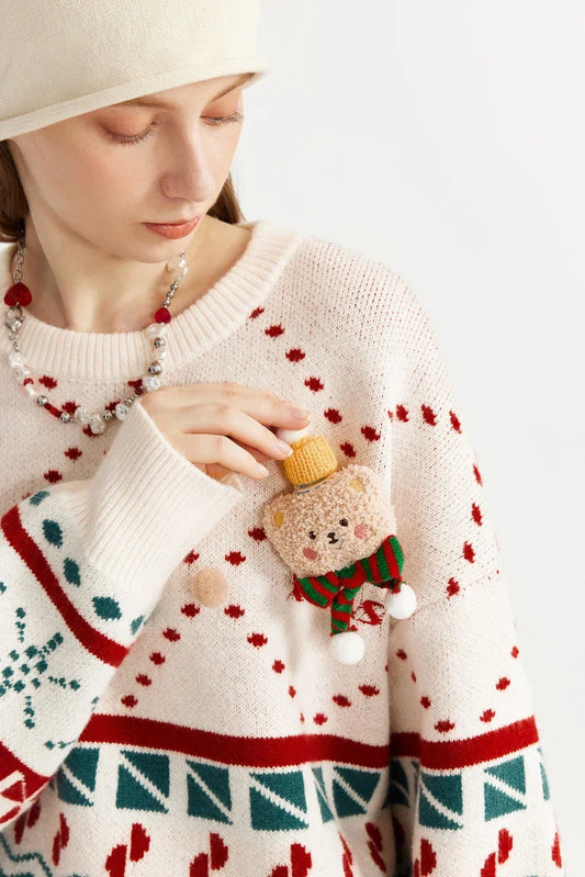 Pull de Noël tricoté à motif de neige
