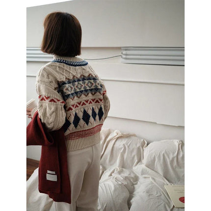 Cardigan de Noël tricoté à motif argyle, style vintage et confortable