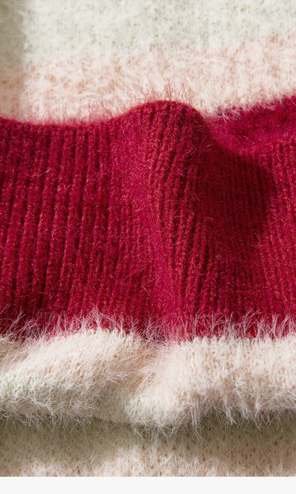 Pull de Noël tricoté à rayures et flocons de neige