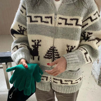 Cardigan Pull de Noël à motif de renne, toucher doux comme le nuage