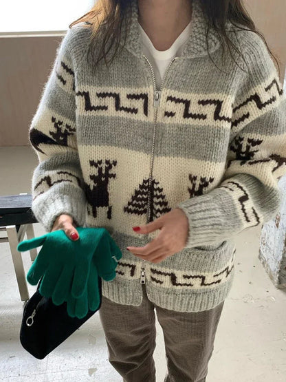 Cardigan Pull de Noël à motif de renne, toucher doux comme le nuage
