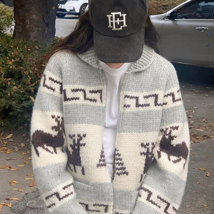 Cardigan Pull de Noël à motif de renne, toucher doux comme le nuage