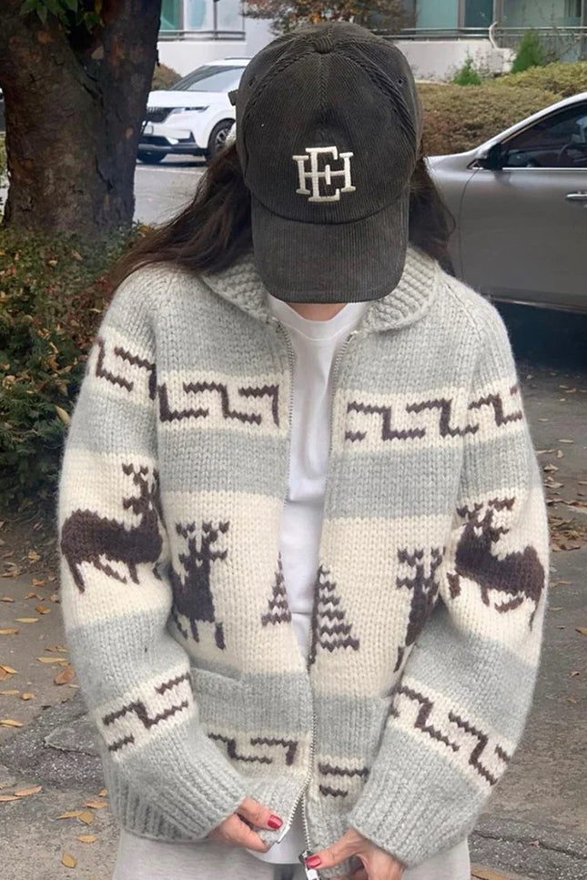 Cardigan Pull de Noël à motif de renne, toucher doux comme le nuage